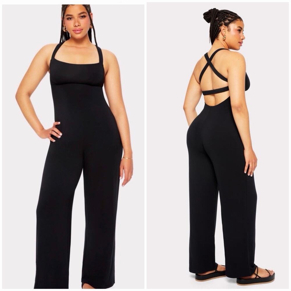 Yitty Smooth As Hell Cross Back Jumpsuit Womens Size 4X Black Wide Leg Stretch